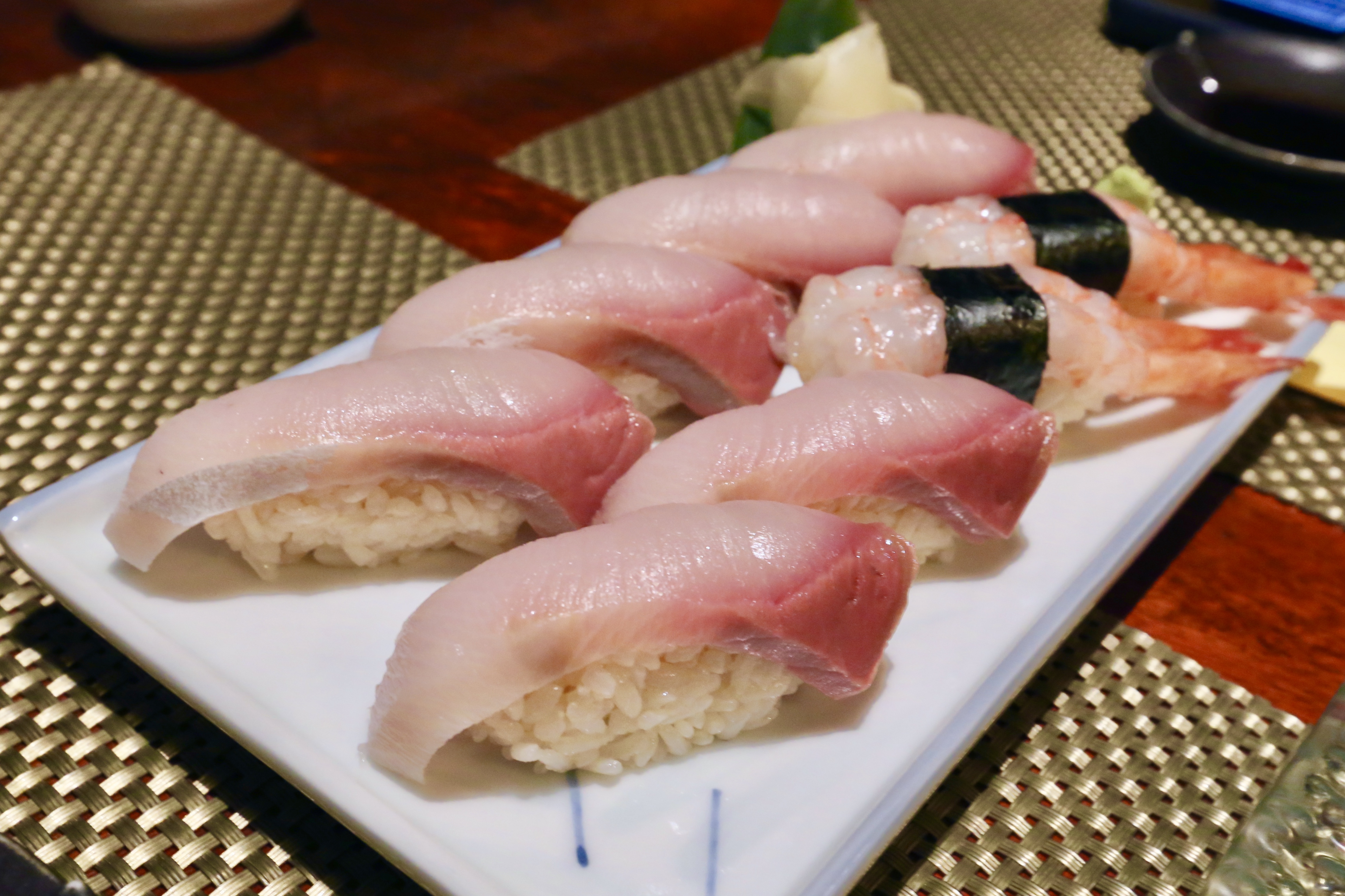 Hamachi (3.5) + Ama Ebi Nigiri Sushi
