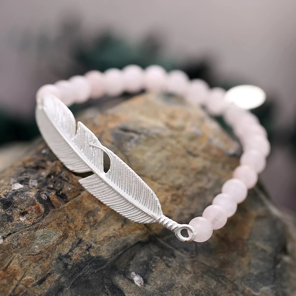 Rosenquarz Armband Feder