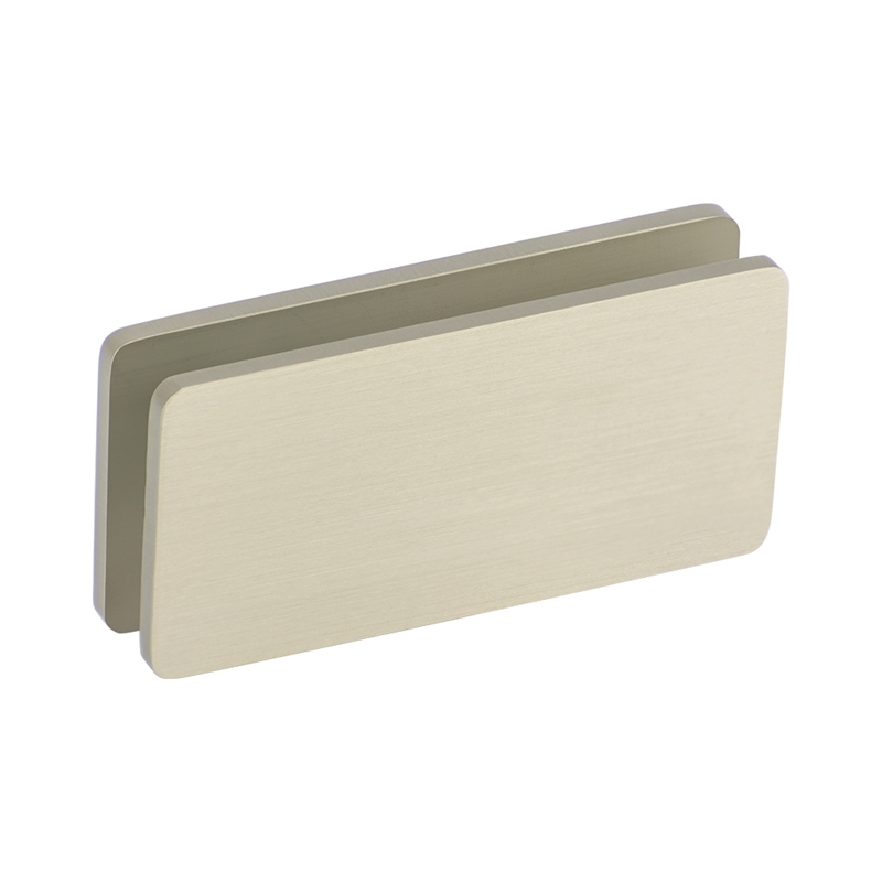 The Glass-to-Glass 180 Degree Clamp (Full Plates) in Brushed Nickel.