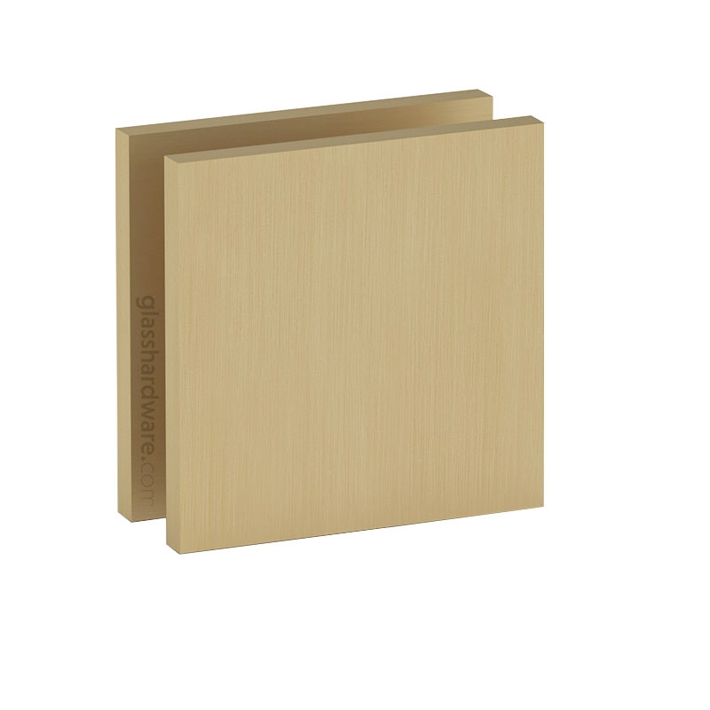 The Wall-to-Glass Square Edge Clamp in Gold Brushed.