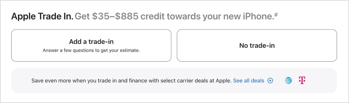 Step 3: Apple Trade In, Add a trade-in or No trade-in