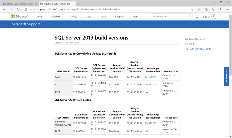 SQL Server 2019 CU2 Released - Glenn's SQL Server Performance