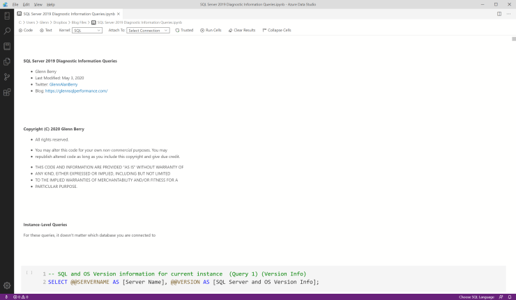 SQL Server 2019 Diagnostic Information Queries Juypter Notebook