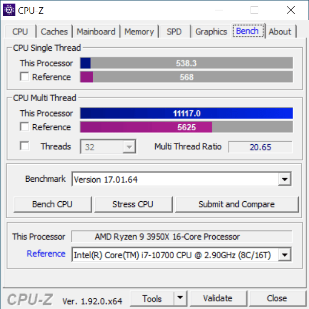 CPU-Z Benchmark Tab