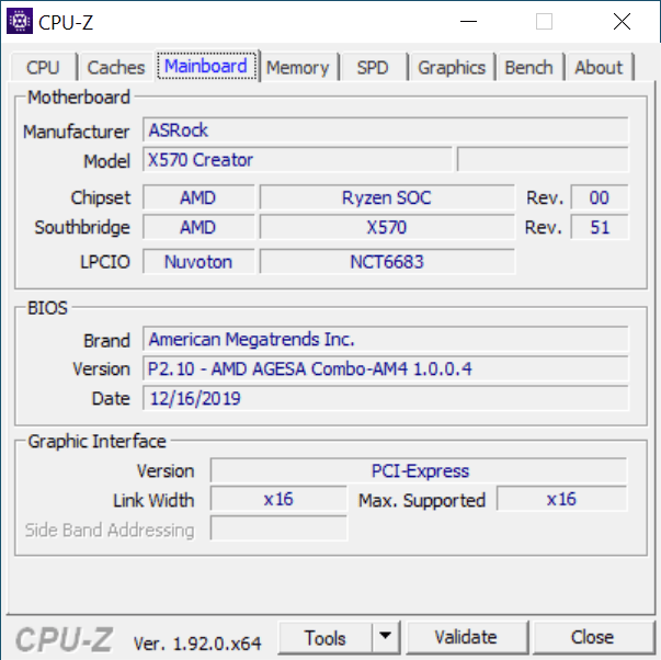 CPU-Z Mainboard Tab