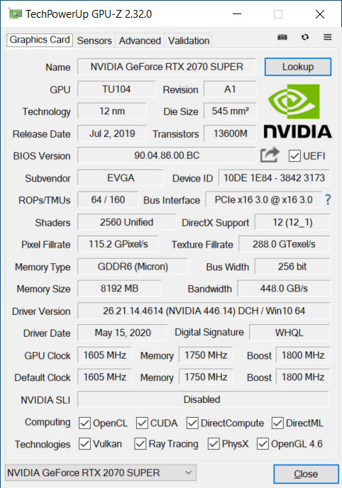 GPU-Z Graphics Card Tab