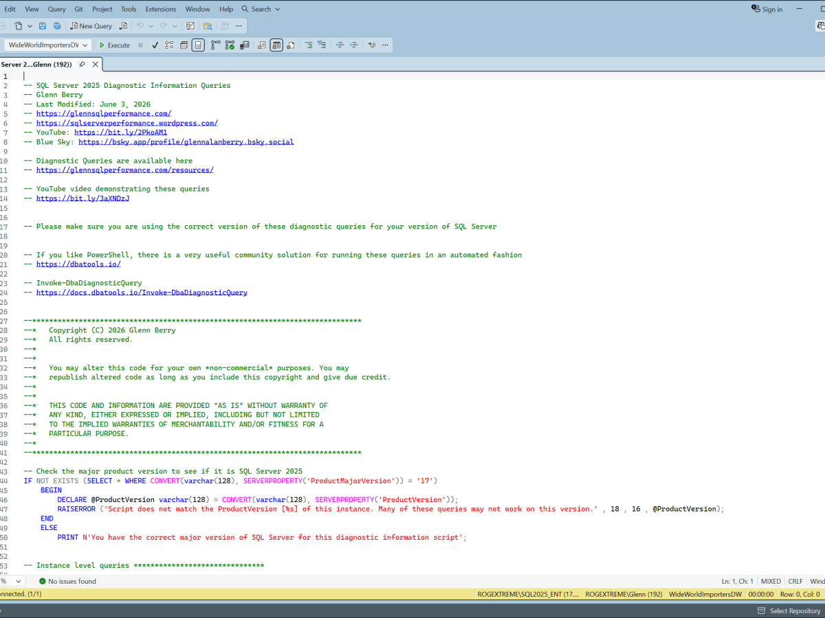 SQL Server Diagnostic Information Queries for June 2026