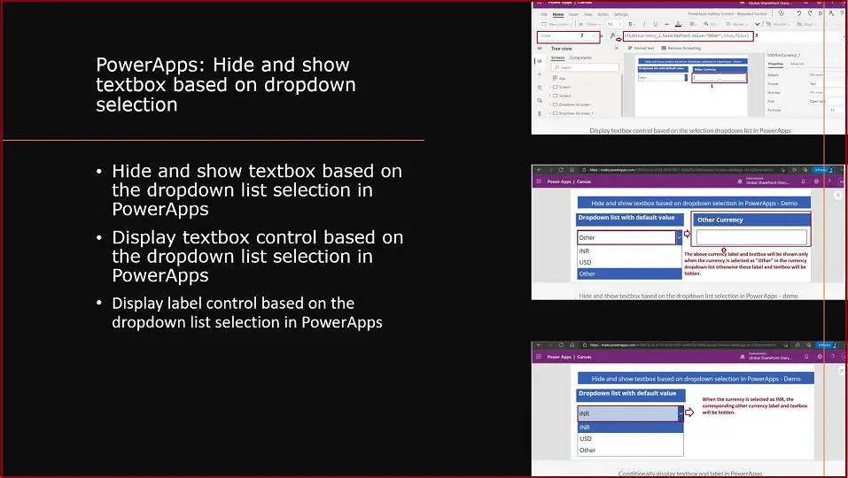 PowerApps show hide fields conditionally based on dropdown selection - O365 1 Hide and show textbox based on dropdown selection in PowerApps - Demo