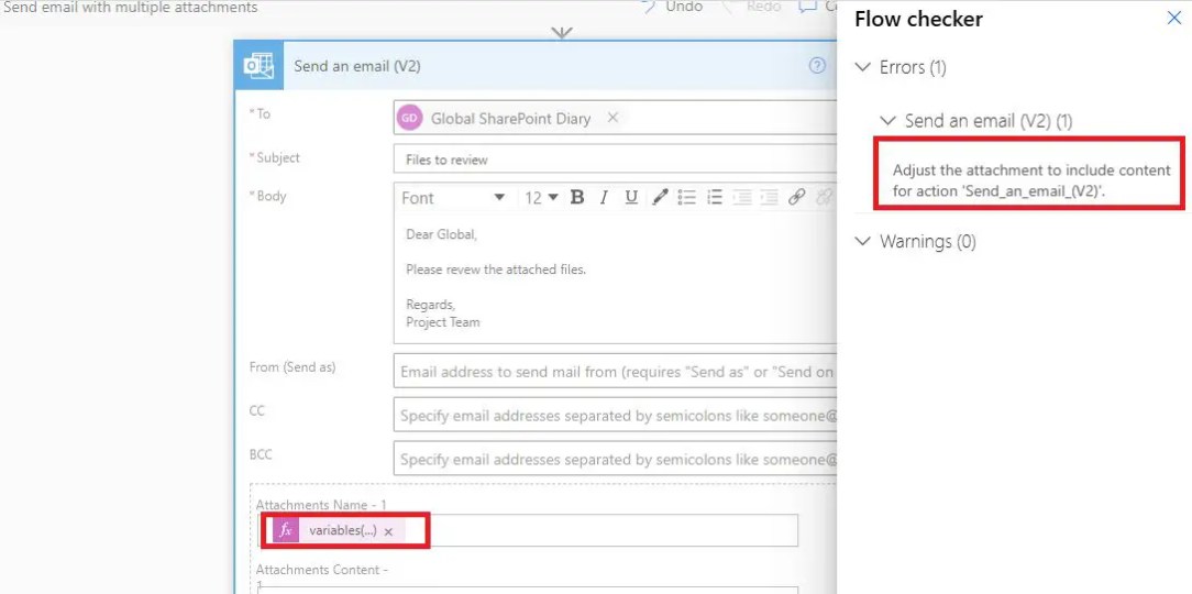 Send Email Attachments with Power Automate: Simplify Your Process 15 Flow checker - adjust the attachment to include content for action 'send_an_email_(v2)