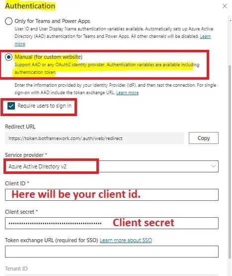 Microsoft Copilot Studio: How to Get Started Step by Step 20 Configure Authentication in Copilot ChatGPT with Manual Type