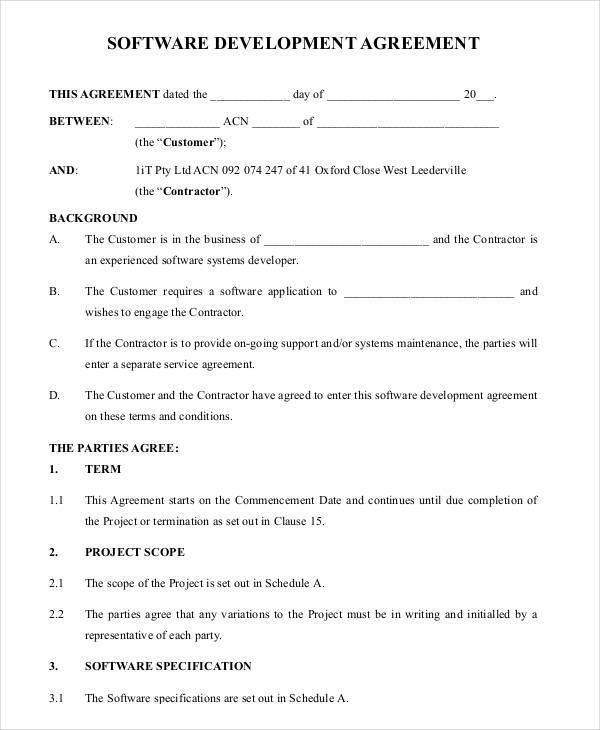 Software Development Contract Agreement Template Bonsai Bonsai