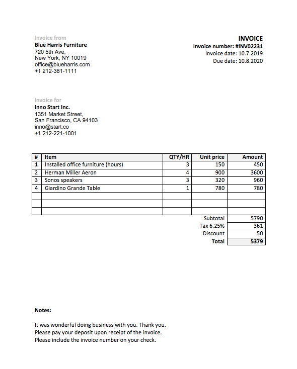 Simple Invoice Template Pdf Excel Word Google Docs Bonsai