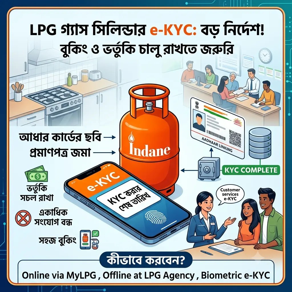 LPG গ্যাস সিলিন্ডারে আধার কার্ড লিঙ্ক নিয়ে বড় খবর: লিঙ্ক না থাকলে কি সত্যি বন্ধ হবে বুকিং? জেনে নিন সঠিক নিয়ম