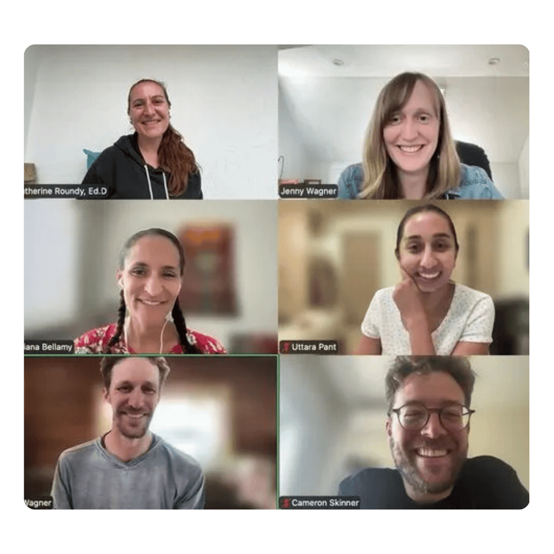 Smiling faces of participants on Zoom