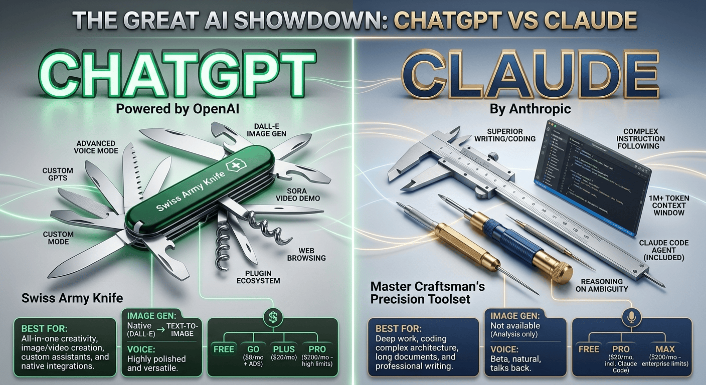 ChatGPT vs Claude comparison of two AI assistants