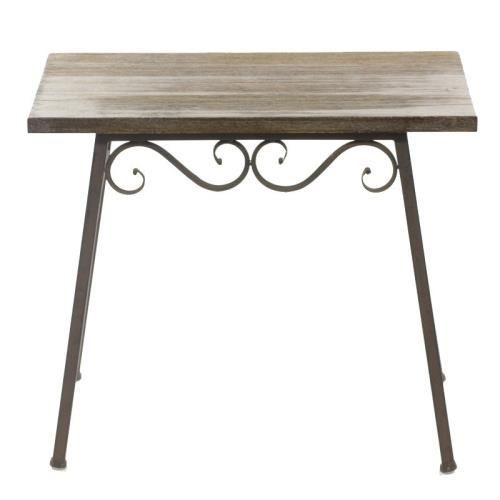 Rusty Brown Rectangular Metal Wooden Top Table 21″ Globedecor