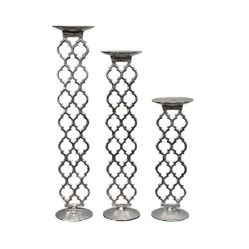 Silver Aluminum Pillar Candle Holder Set, 27", 24", 17" Globedecor