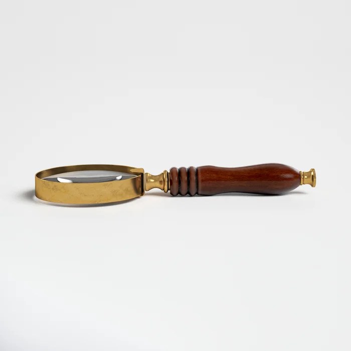 Brass Magnifying Glass with Wooden Handle Handheld, 8 x 3 x .25″