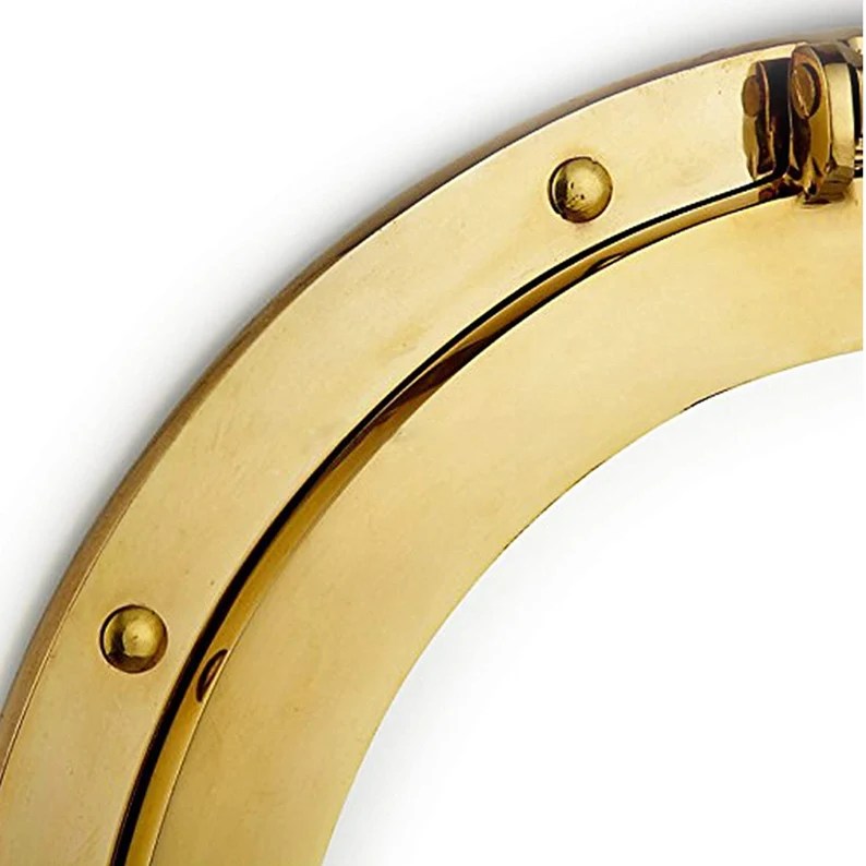 Gold Finish Solid Brass Porthole Mirror, 9.25D″