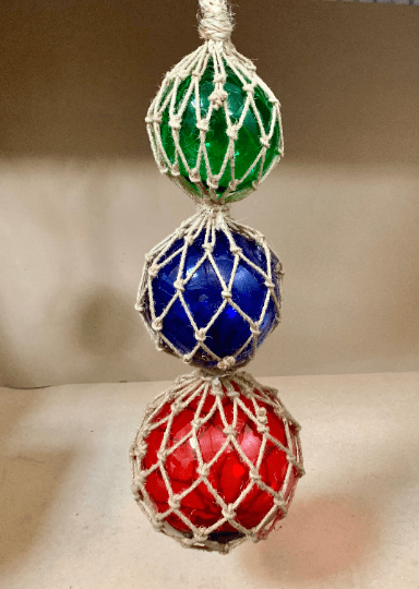 Red, Blue & Green Glass Floats with Jute rope 34″ | Globedecor