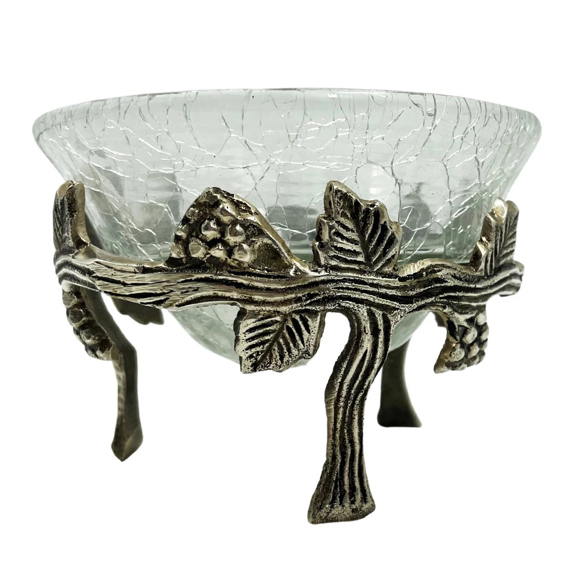Silver Plated Grape Bowl with Crackle Glass, 4″D