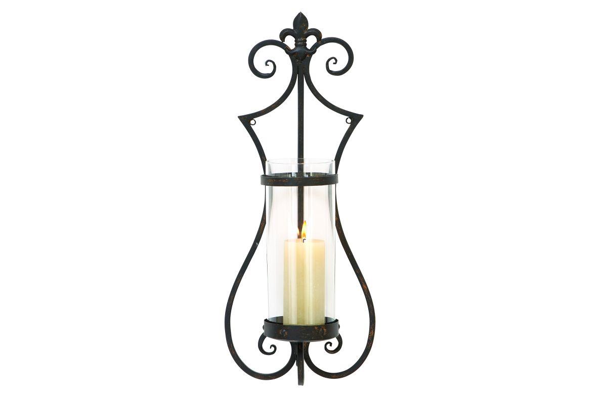 Fleurdelis Design Black Metal Wall Sconce Candle Holder Globedecor