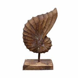 Brown Wooden Shell Tabletop Sculpture on Stand 14