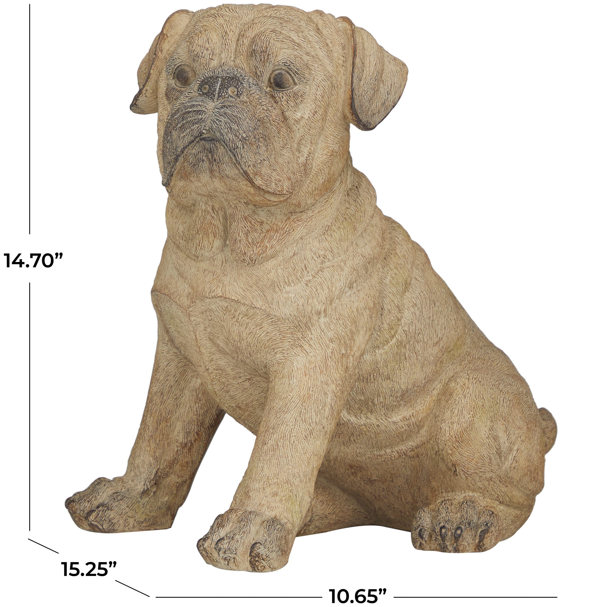 Light Brown And Charcoal Gray Poly Stone Bull Dog Sculpture, 11″L x 15″W x14″H