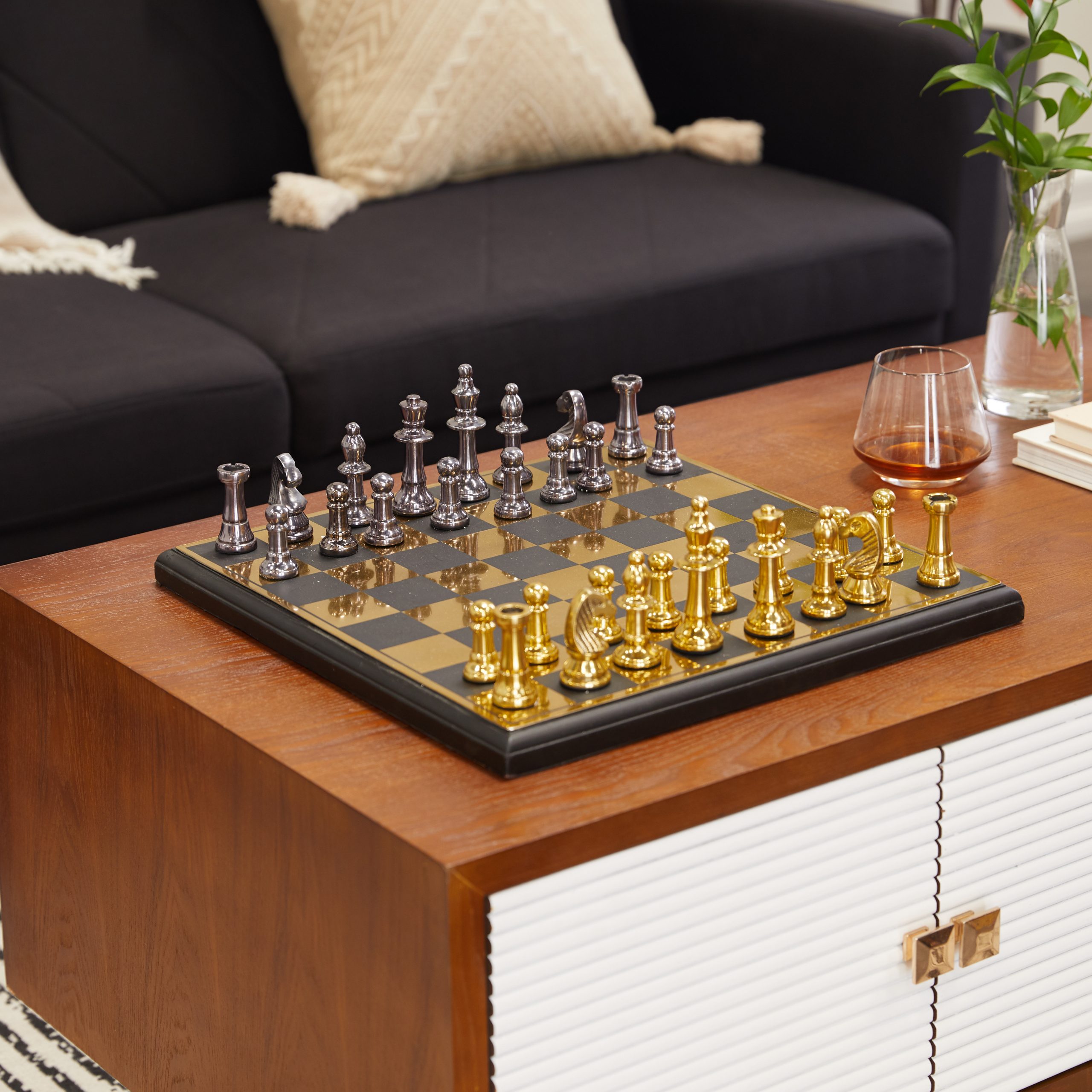 Gold Metal Chess Board Game Set, 17″W x 5″H