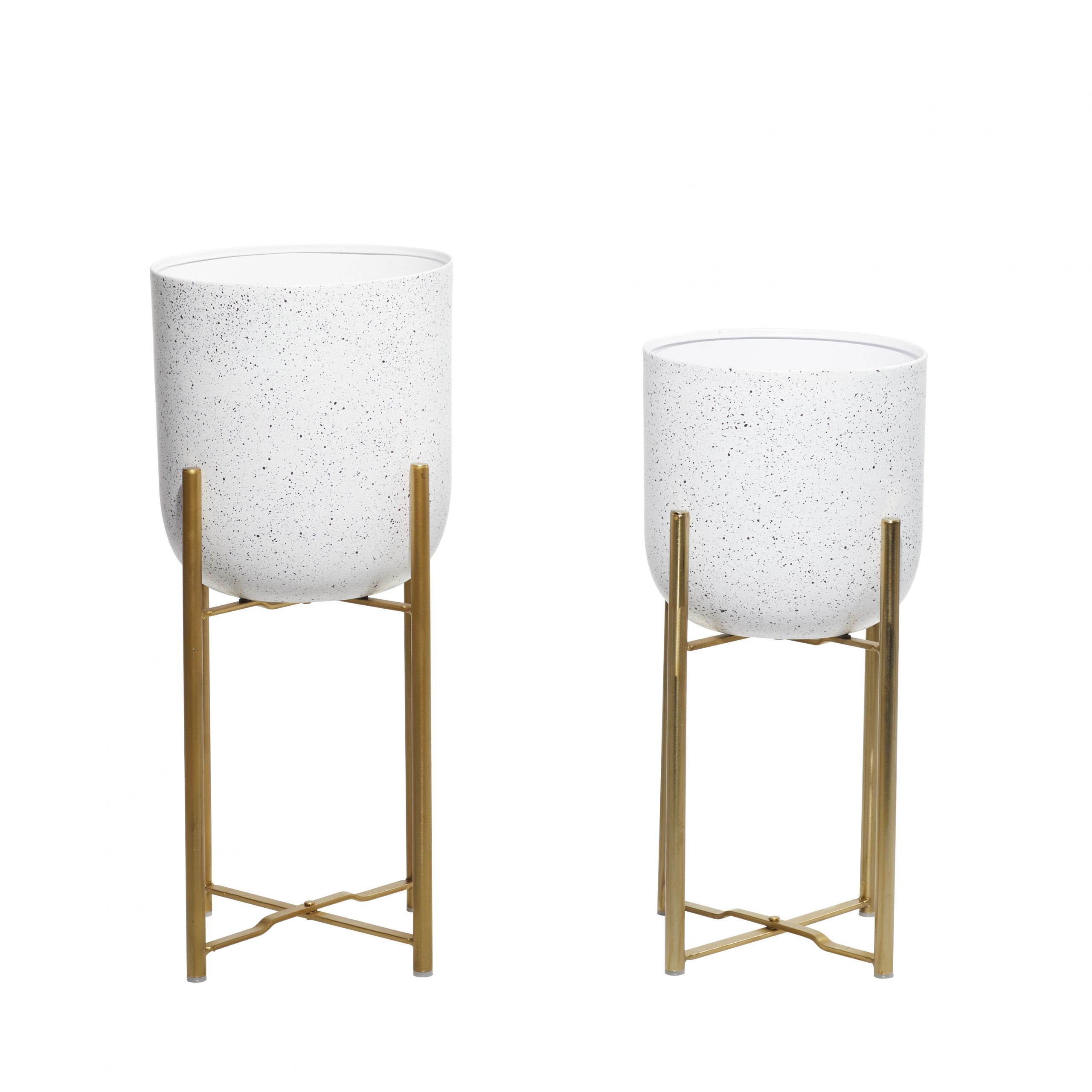 White Metal Speckled Planter With Gold Stand (Set of 2), 22″, 19″H