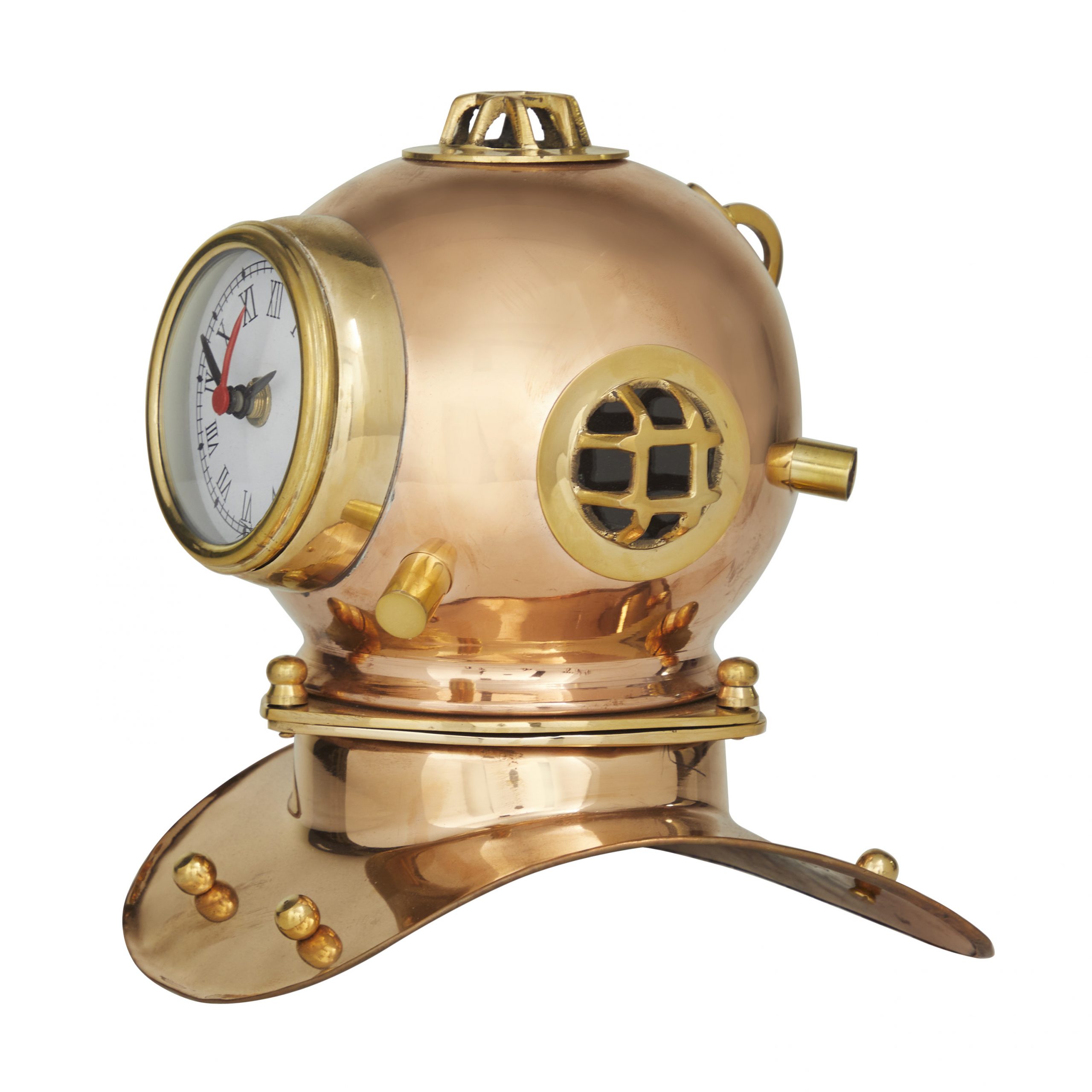 Copper Finish Brass Divers Helmet Clock, 8″W x 8″H
