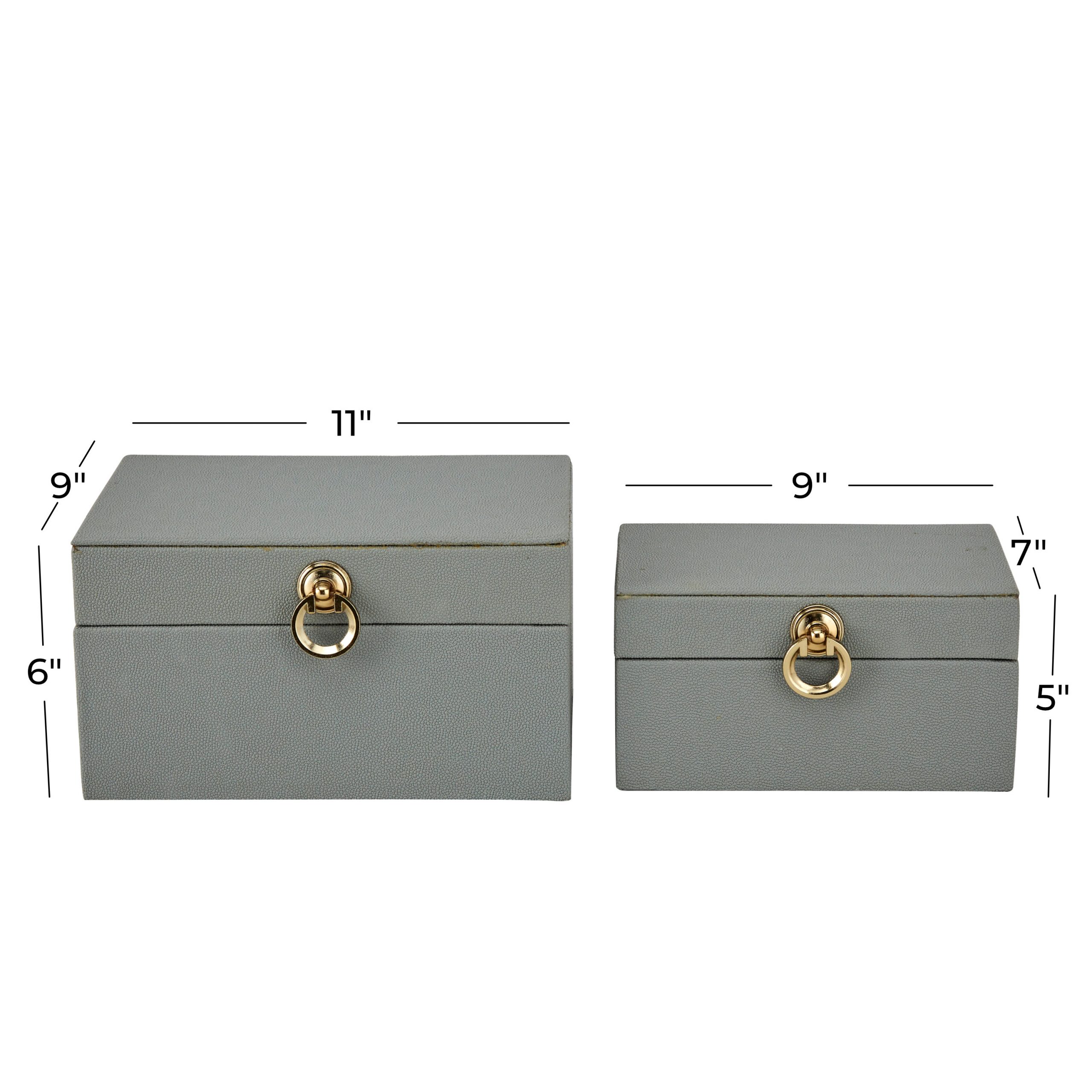 Gray Wooden Box faux Leather (Set of 2), 11″, 9″