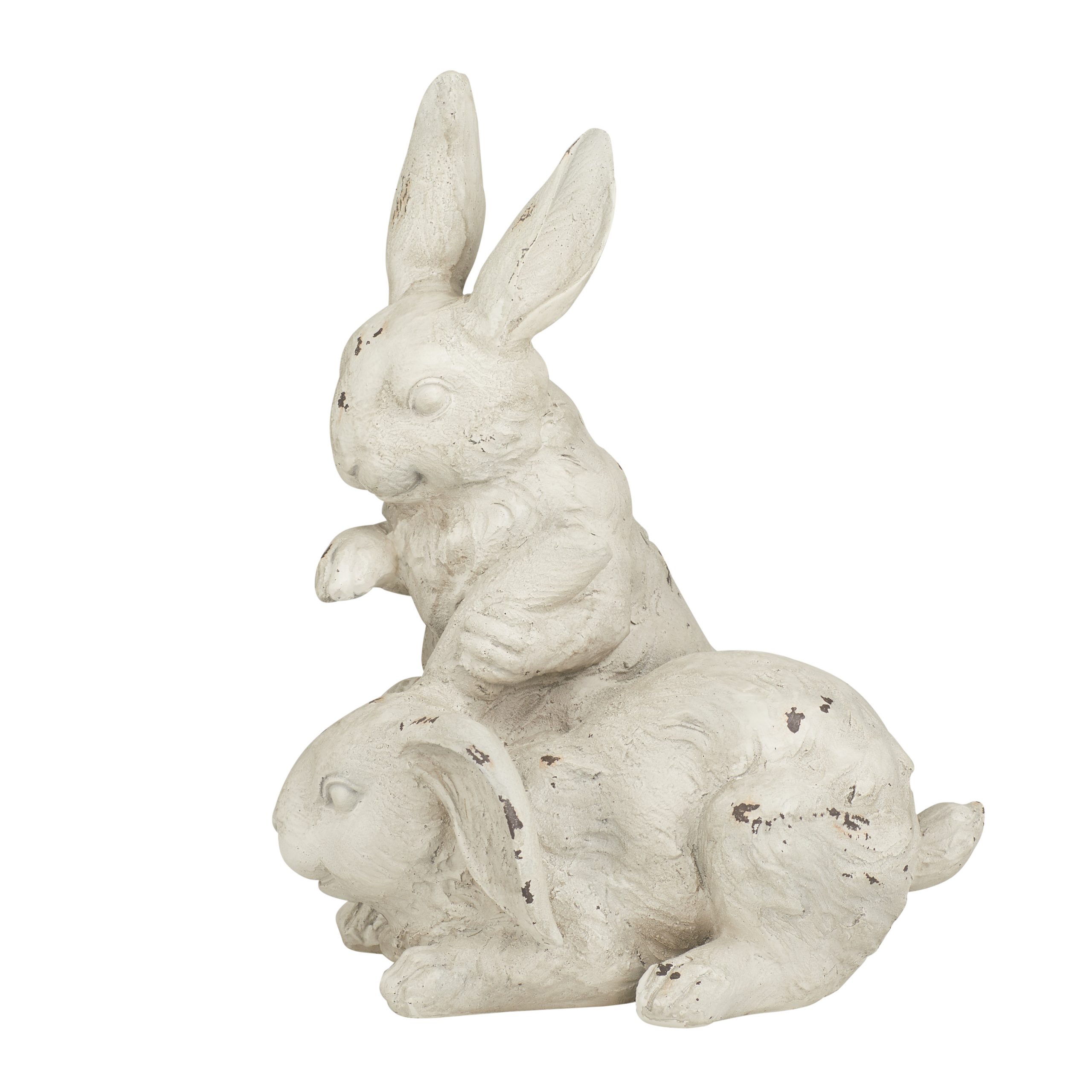 White Rabbit Pair Garden Sculpture, 8″W x 11″H