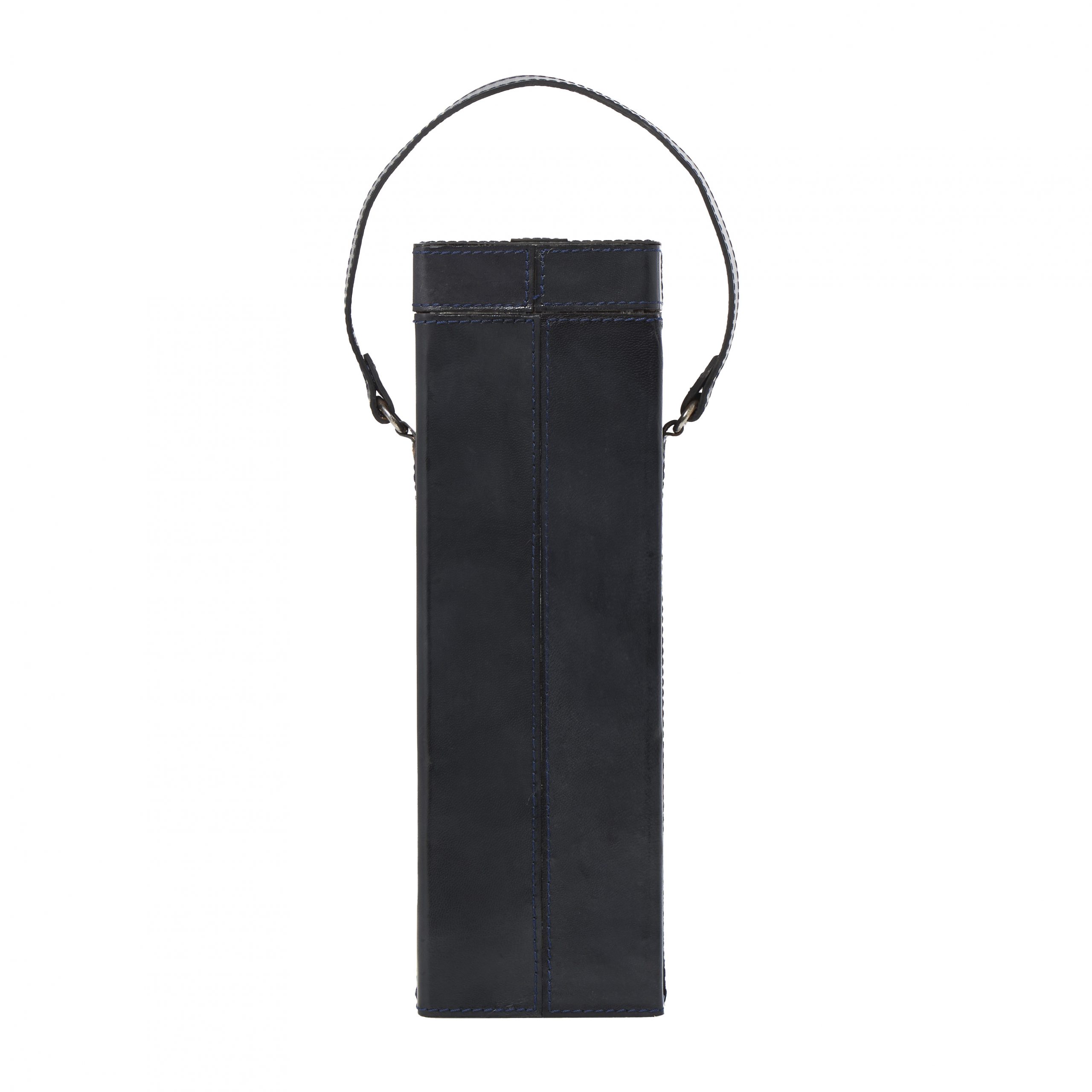 Dark Blue Leather Wine Bottle Holder, 5″W x 15″H