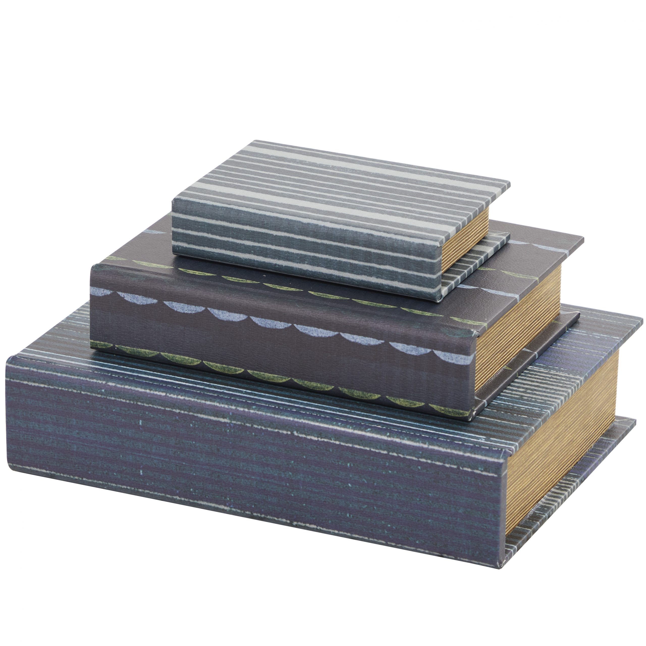 Blue Faux Leather Wooden Nested Book Box (Set of 3), 12″, 9″, 6″