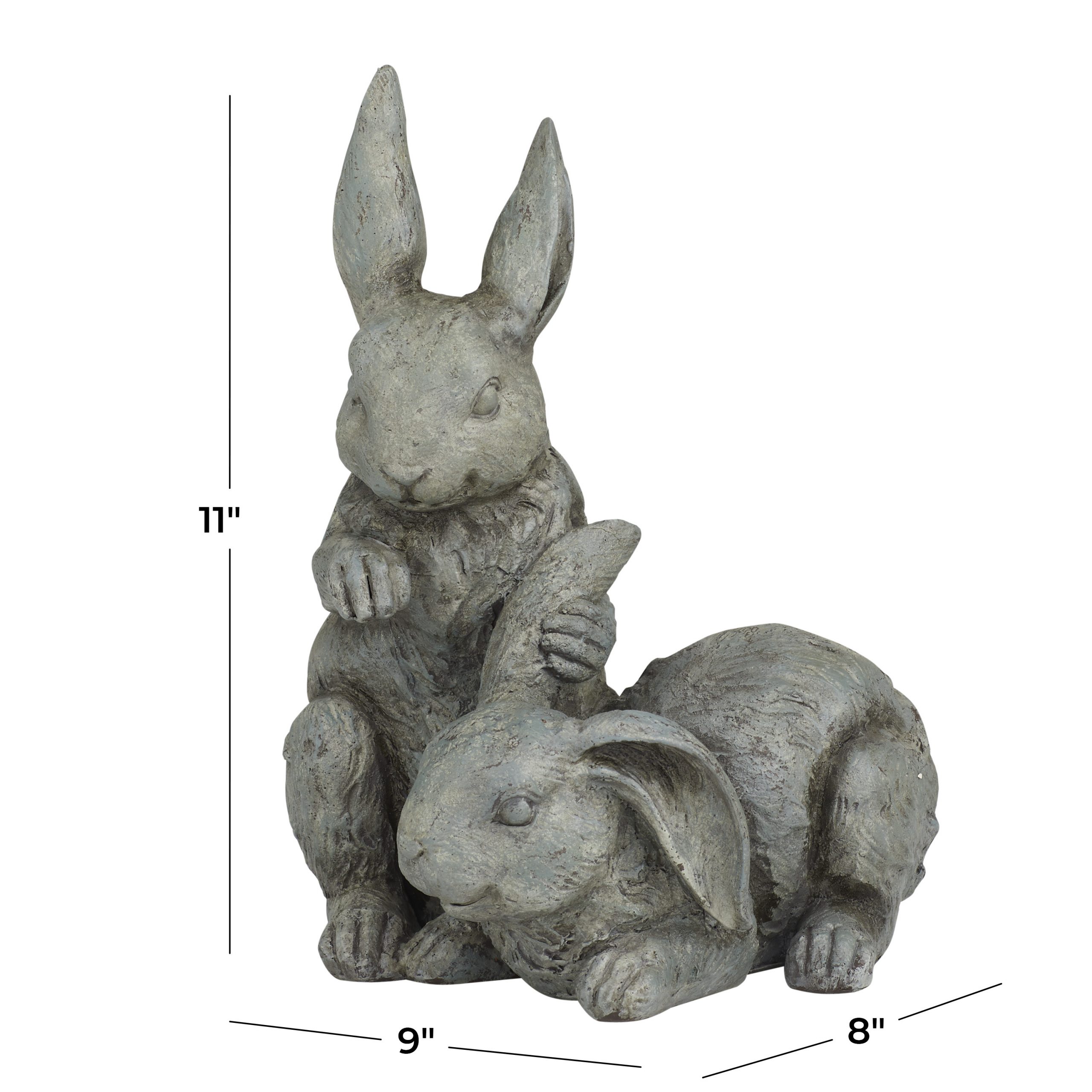 Gray Rabbit Pair Garden Sculpture, 8″W x 11″H