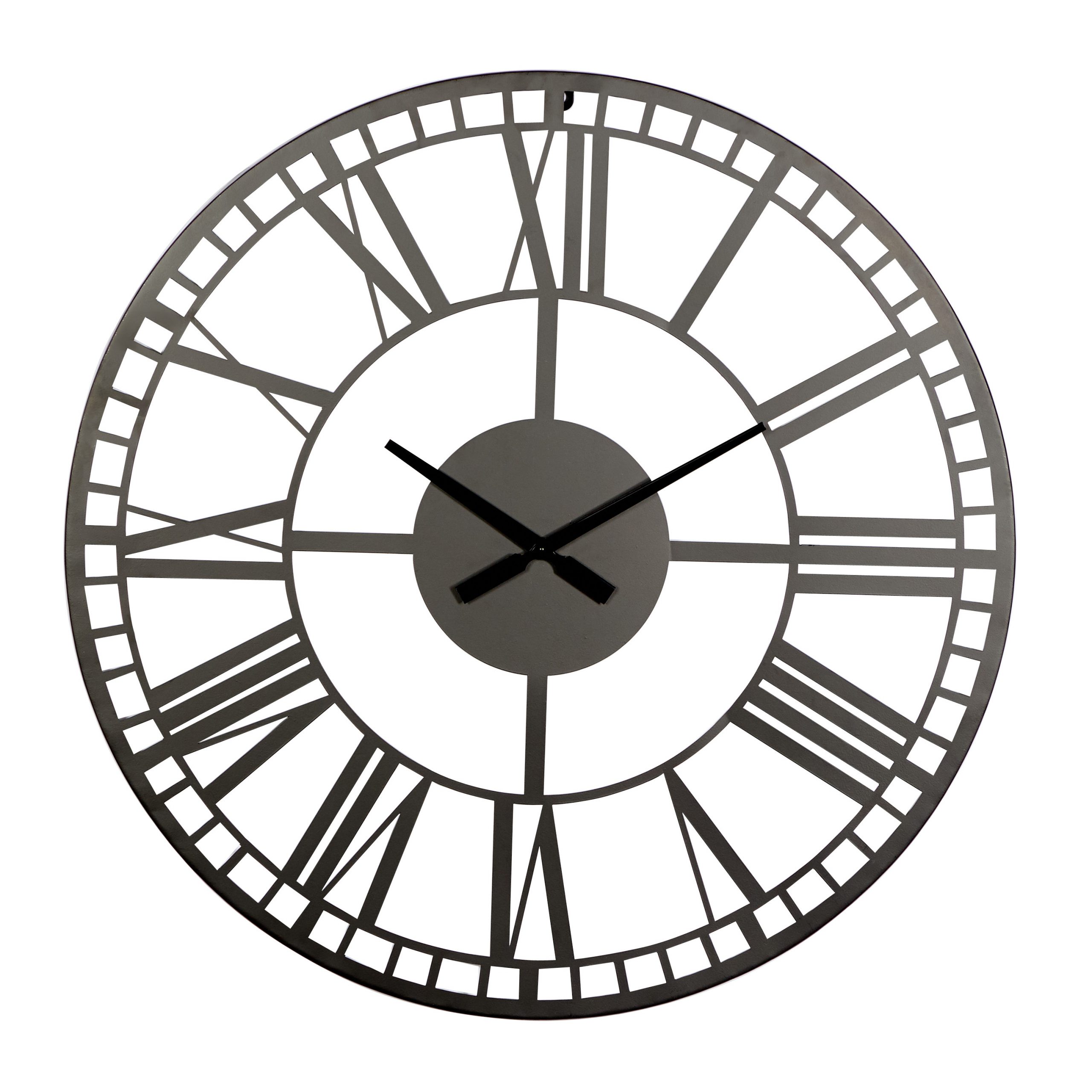 Black Metal Wall Clock Roman Numbers, 28"L x 1.30"W x 28"H