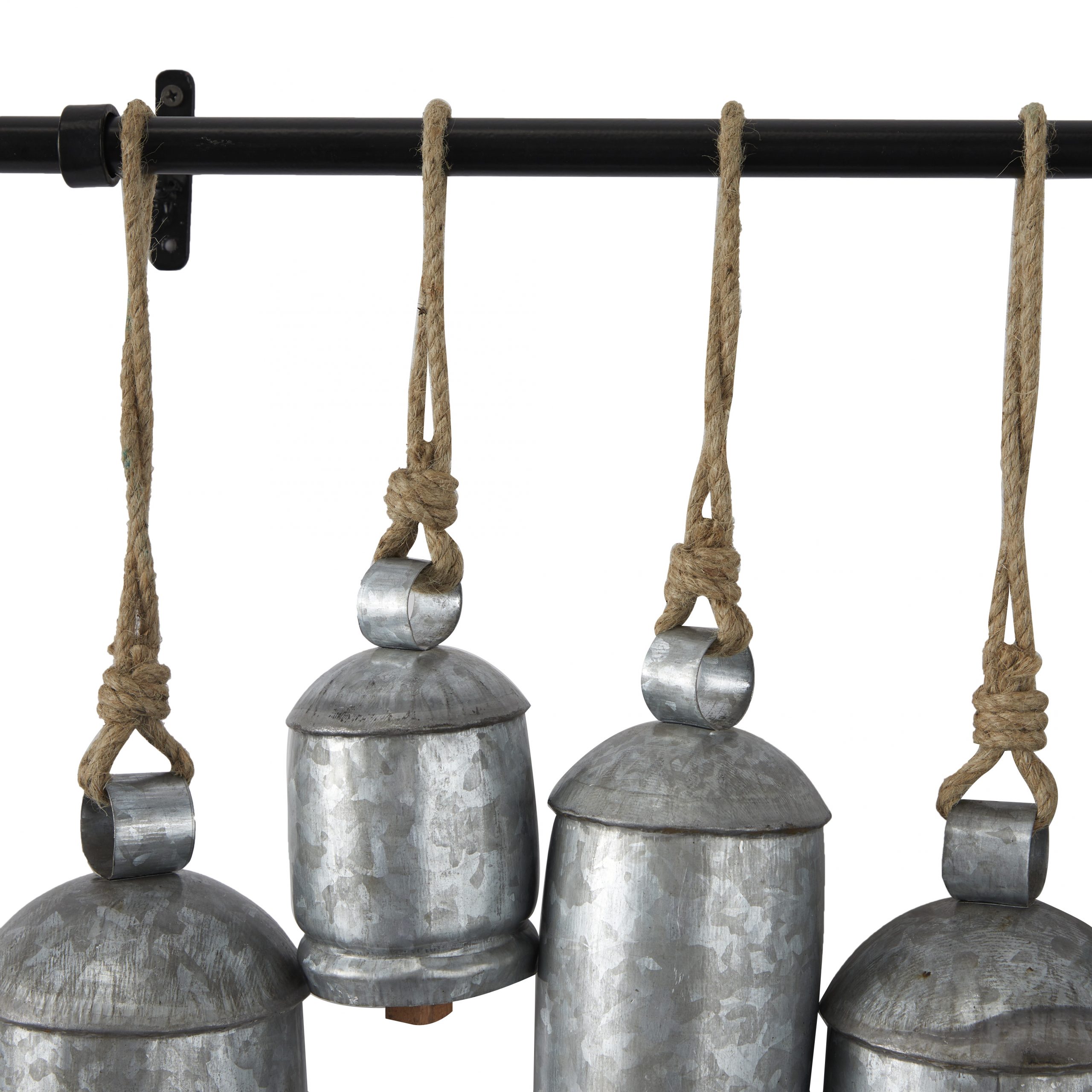 Silver Gray Metal Wall Cow Bell Decor, 48″W x 20″H