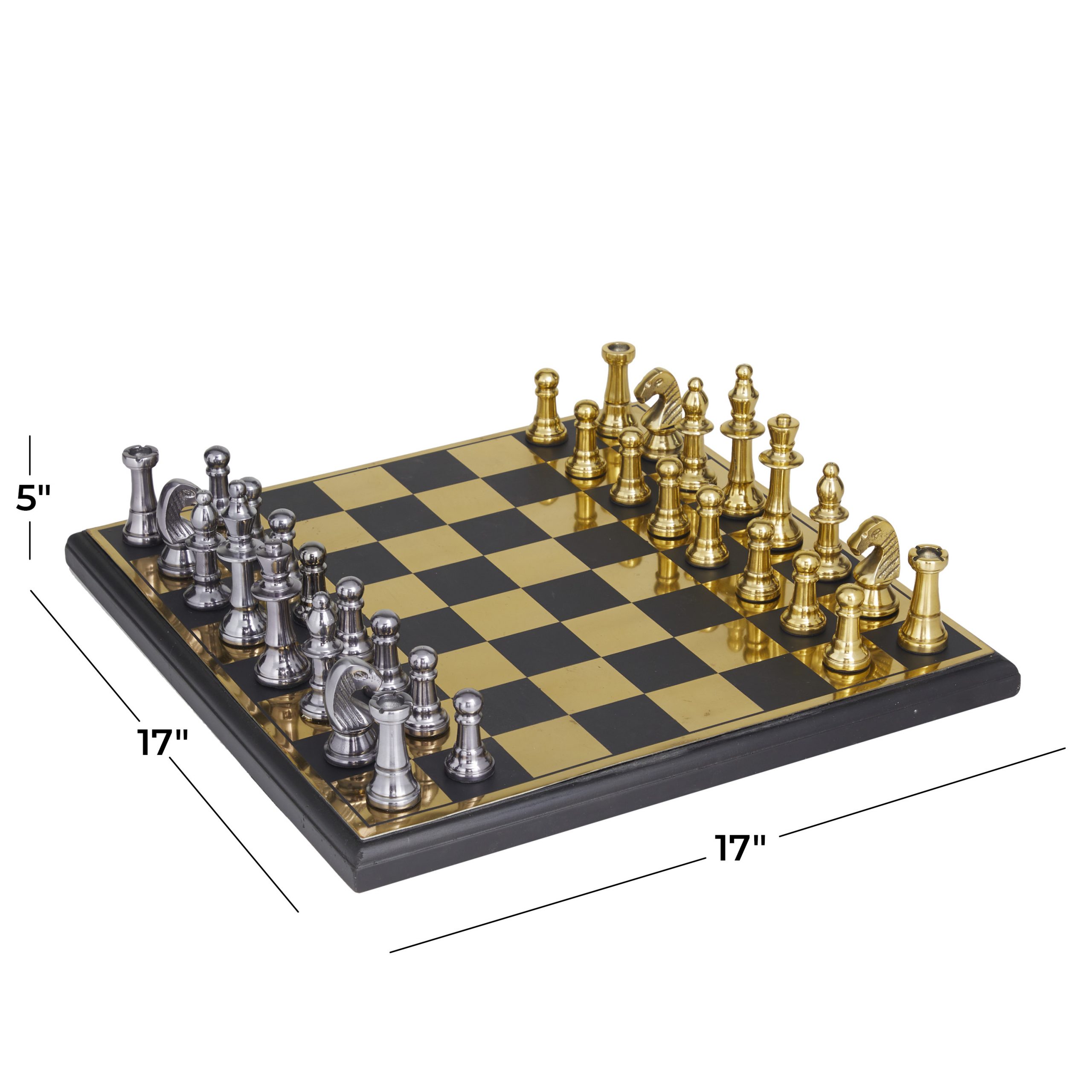 Gold Metal Chess Board Game Set, 17″W x 5″H