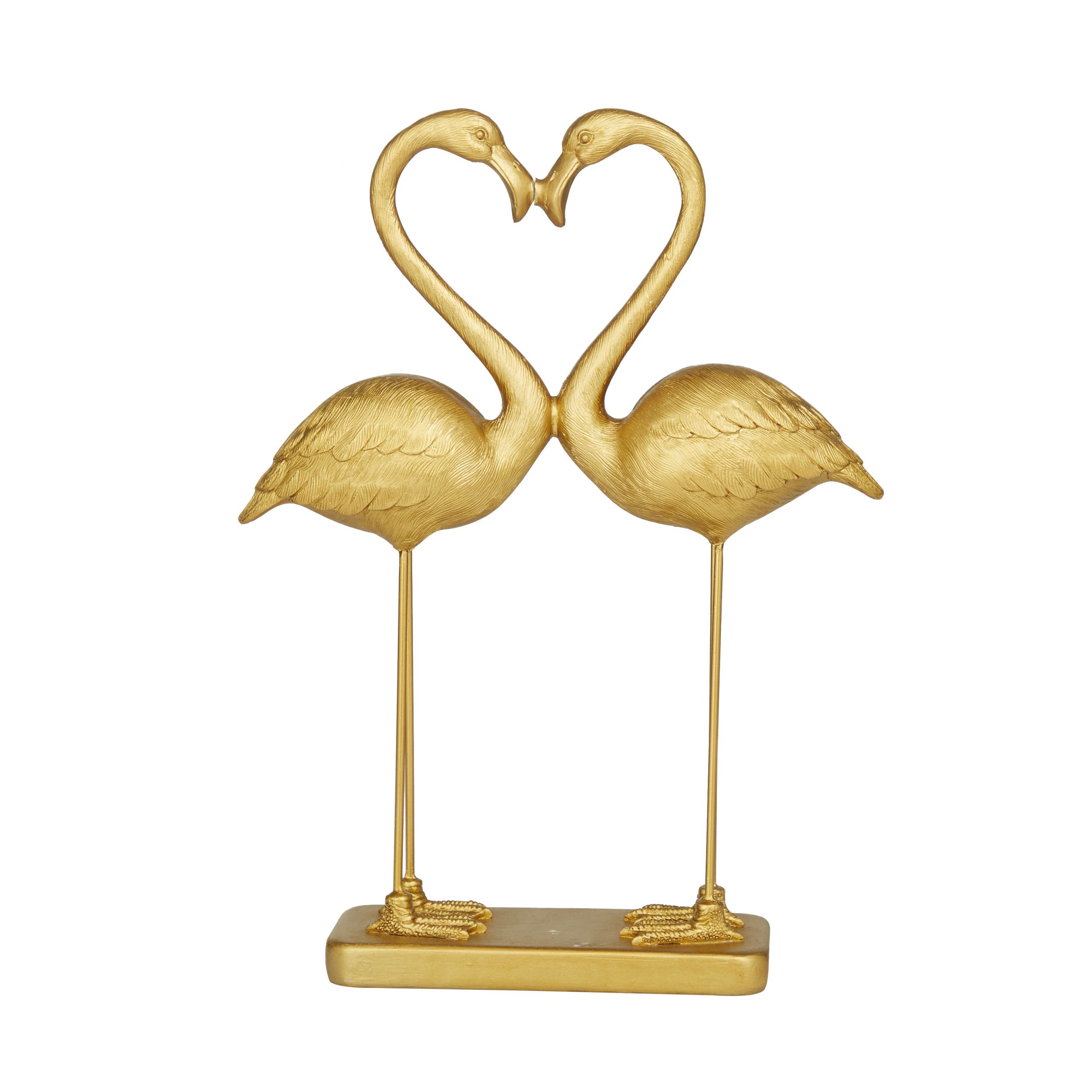 Gold Resin Flamingo Pair Sculpture, 15″H