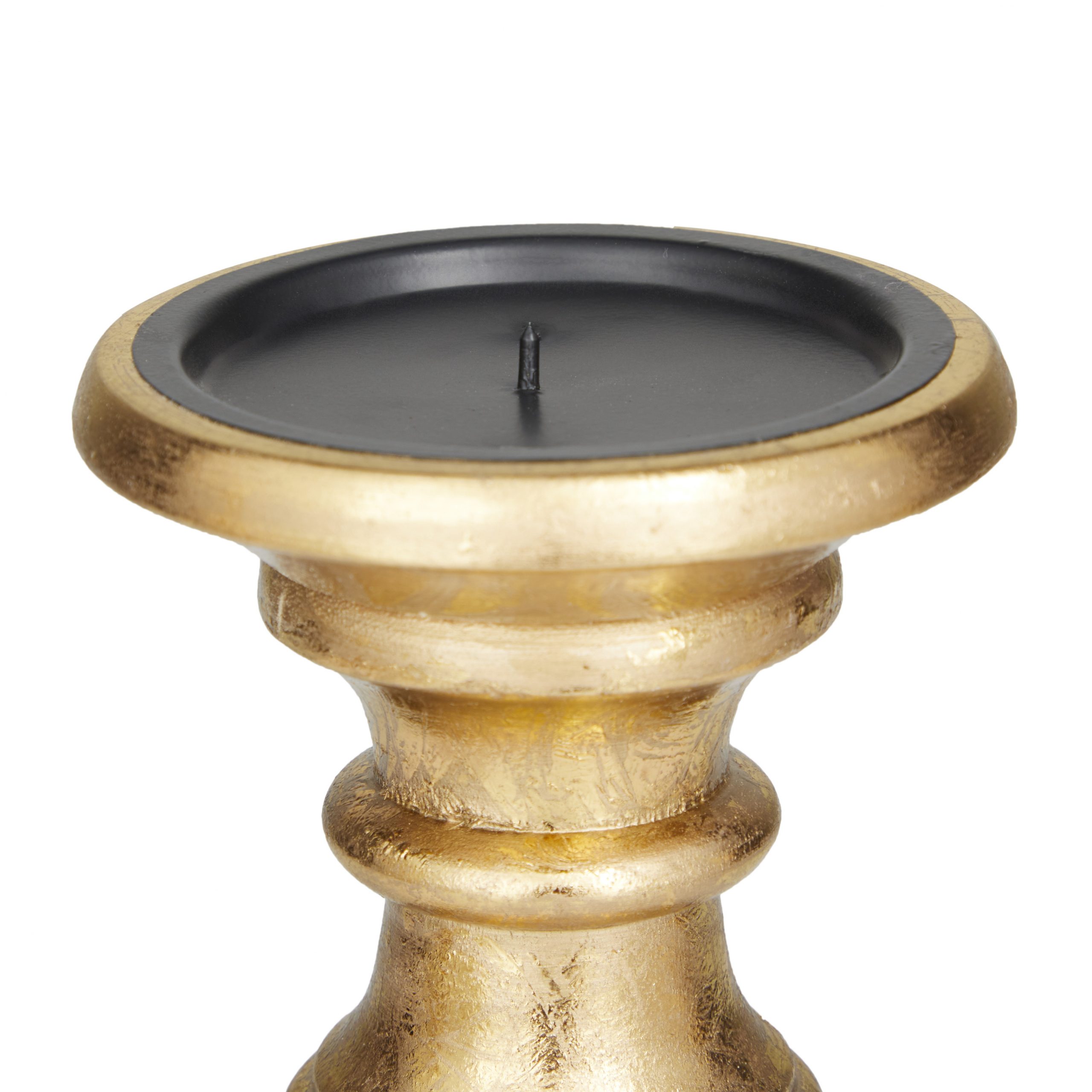 Metallic Gold Wooden Pillar Candle Holder (Set of 3), 10″, 8″, 6″ H