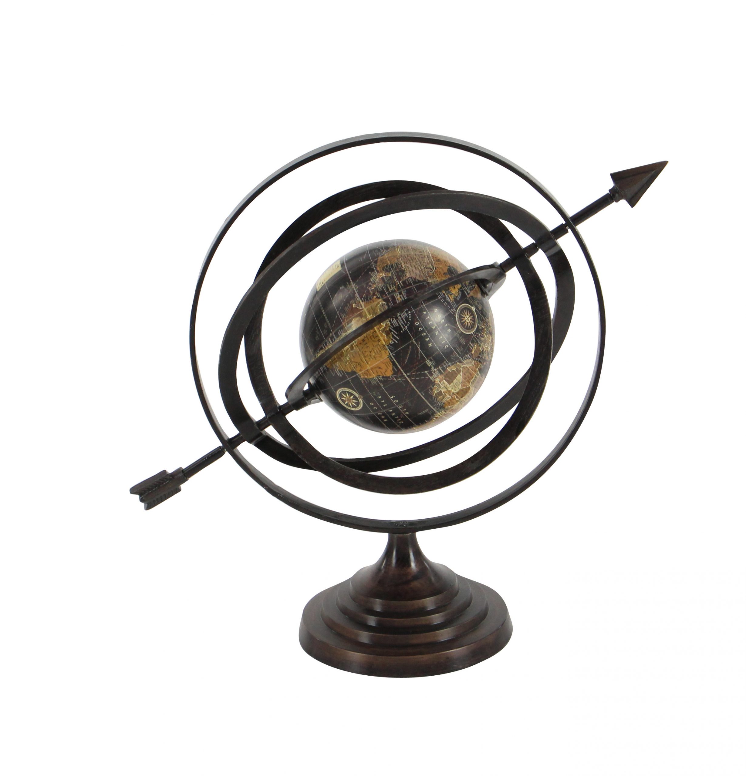 Black Aluminum Armillary Compass Globe, 19″W
