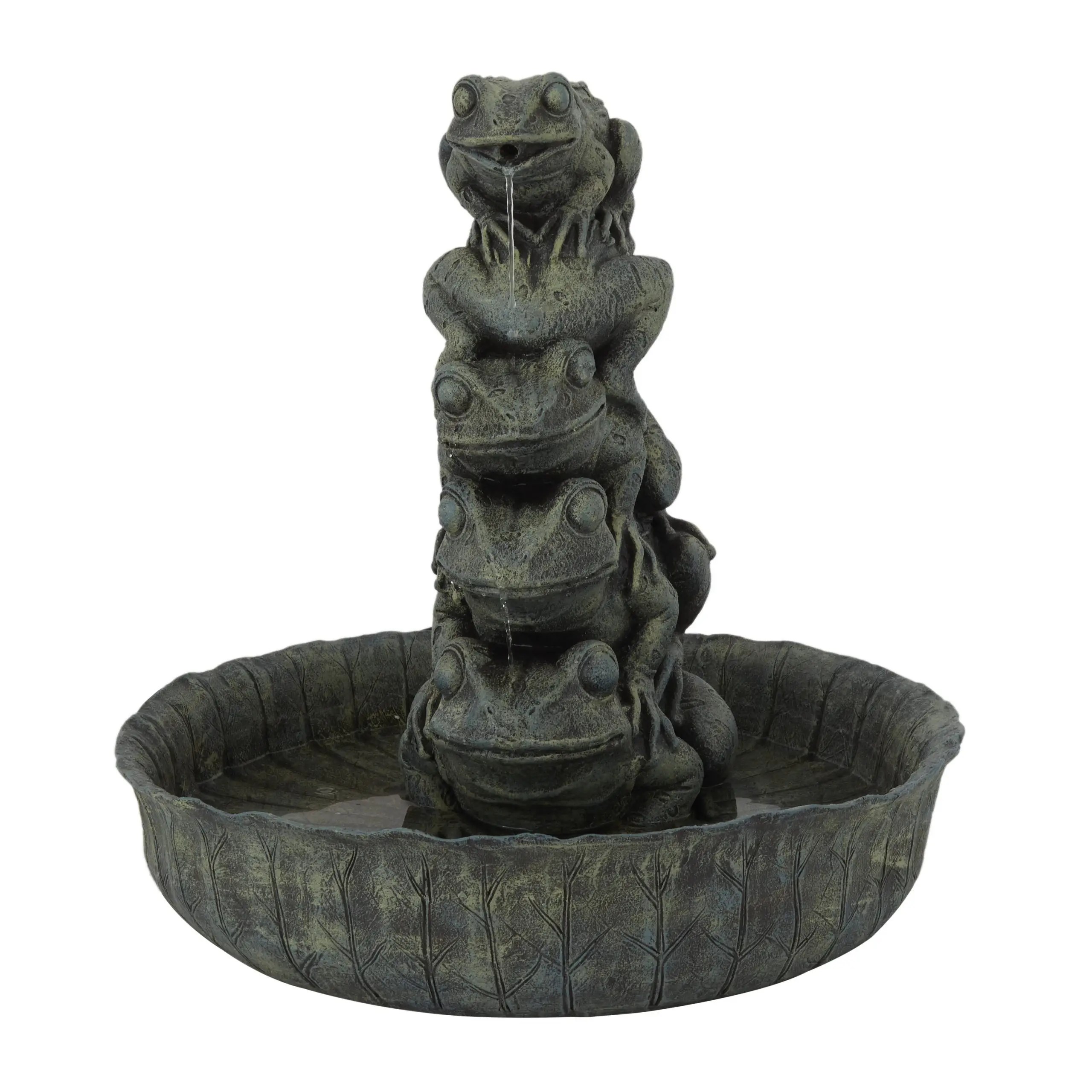 Moss Green Water Fountain Frog Stacked, 19.55"L x 19.35"W x 18.95"H