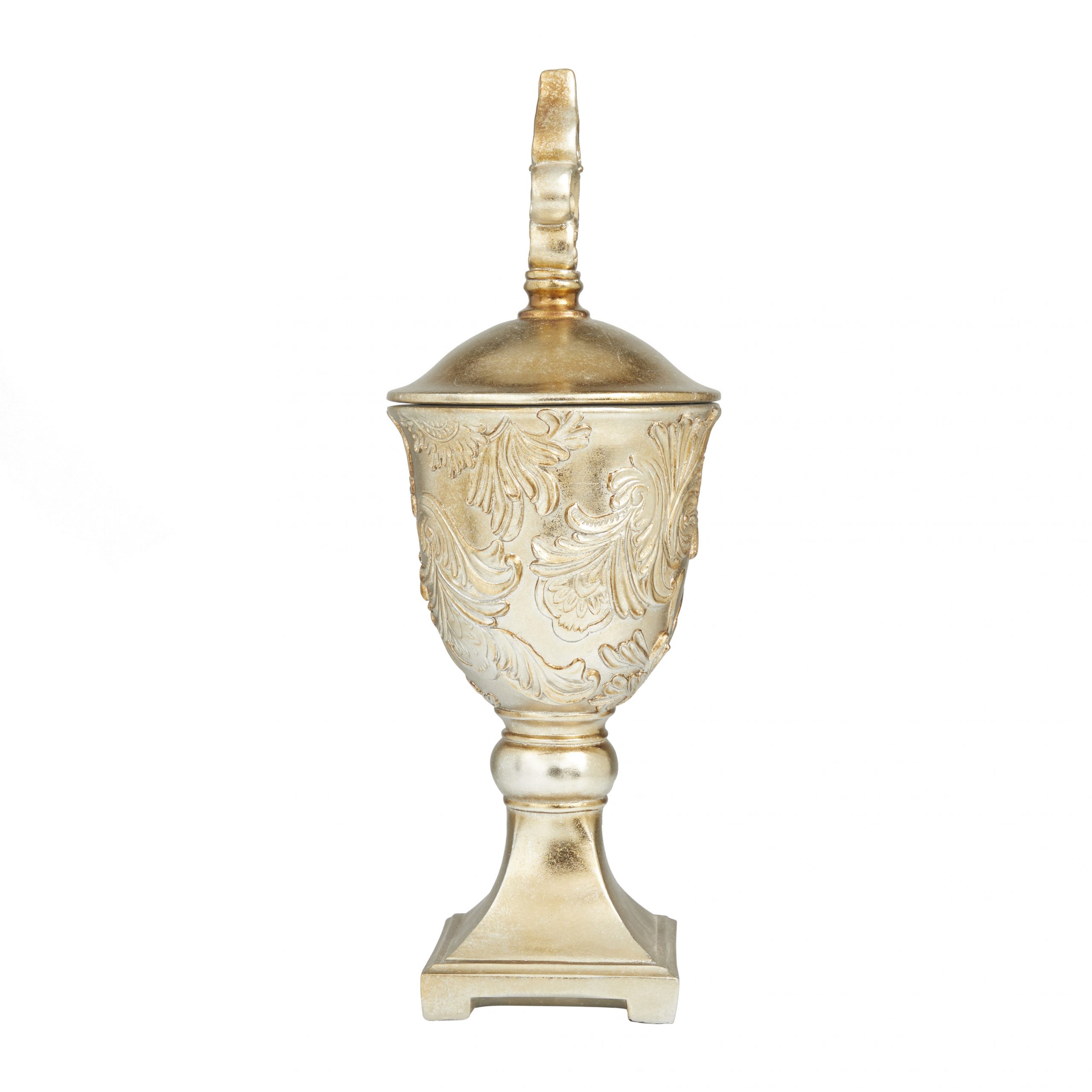 White Gold Decorative Ornate Trophy Jar, 7″W x 19″H