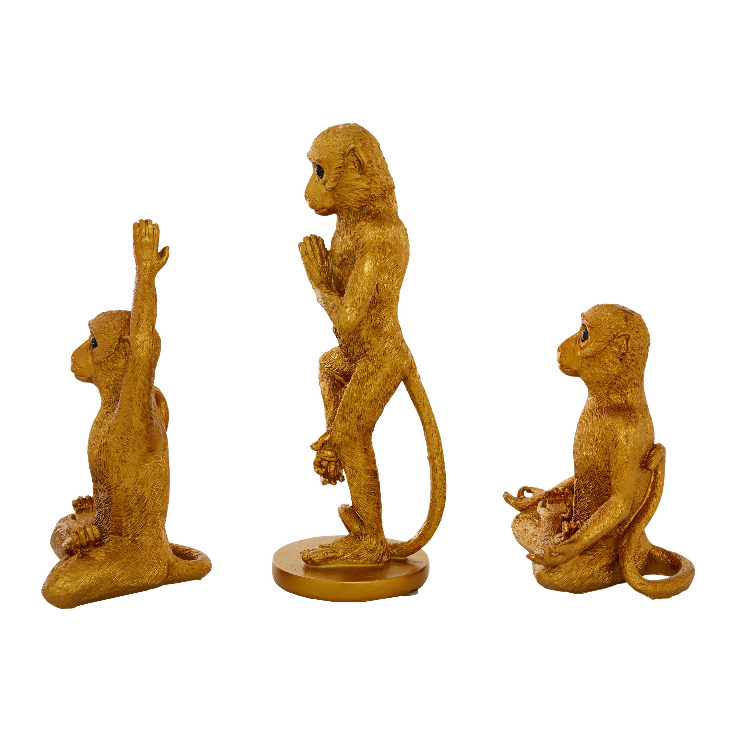 Gold Monkey Sculpture Yoga Poses (Set of 3), 11″, 9″, 7″H