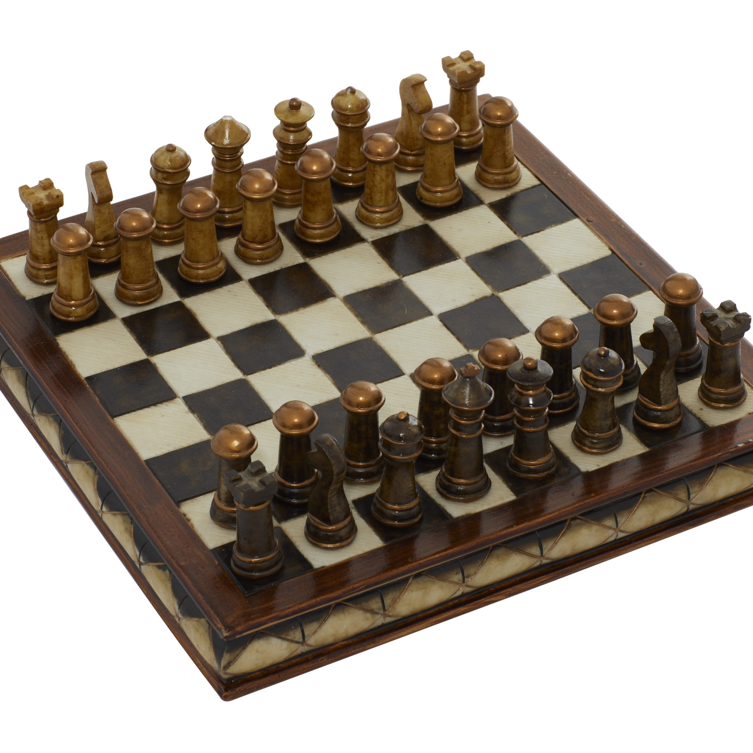 Brown Marble Finish Poly Stone Chess Game Set, 10″W x 3″H