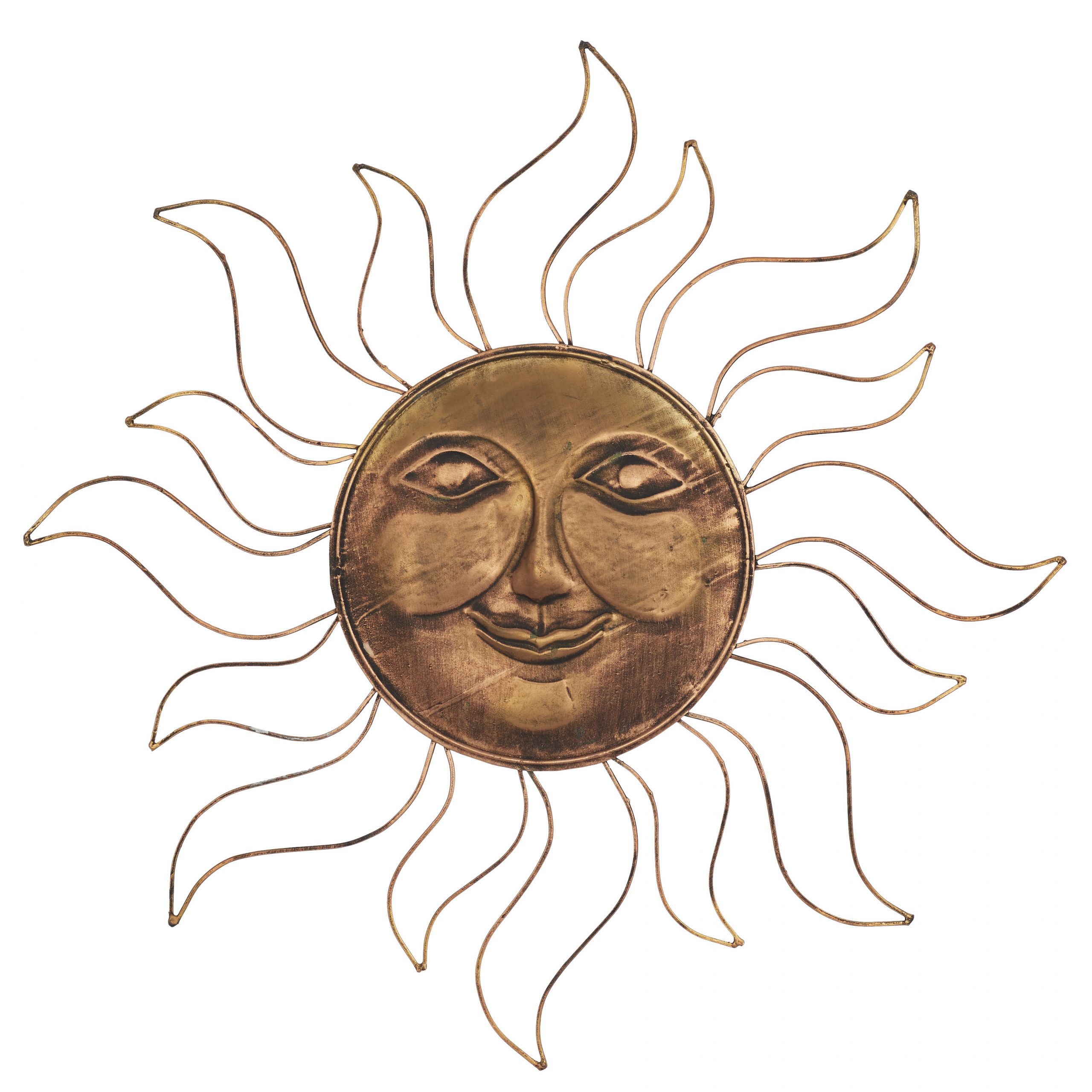 Copper Metal Sun Face Sun Burst Wall Decor, 30″D