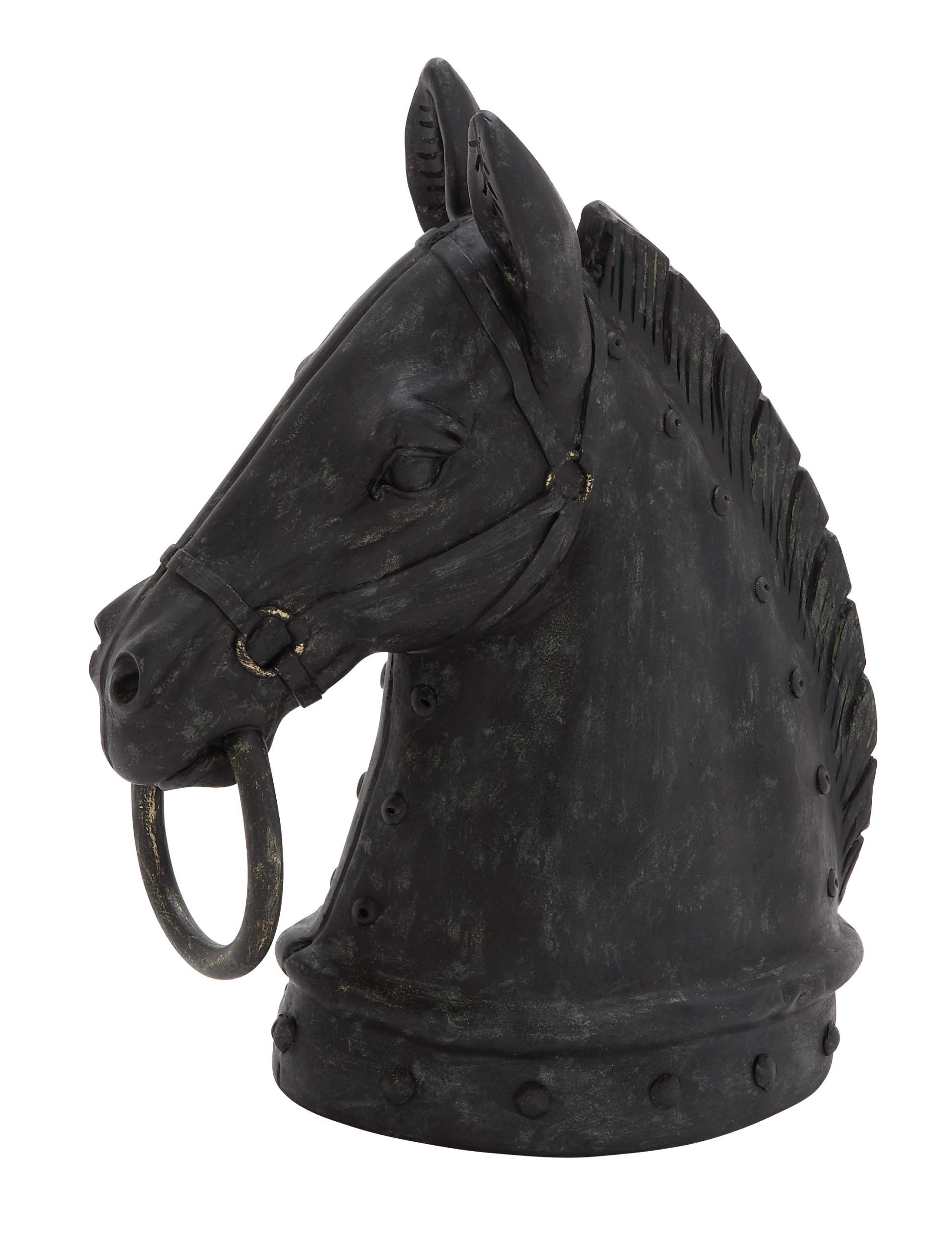 Black & Gold Poly Stone Horse Head Sculpture, 9″W x 12″H