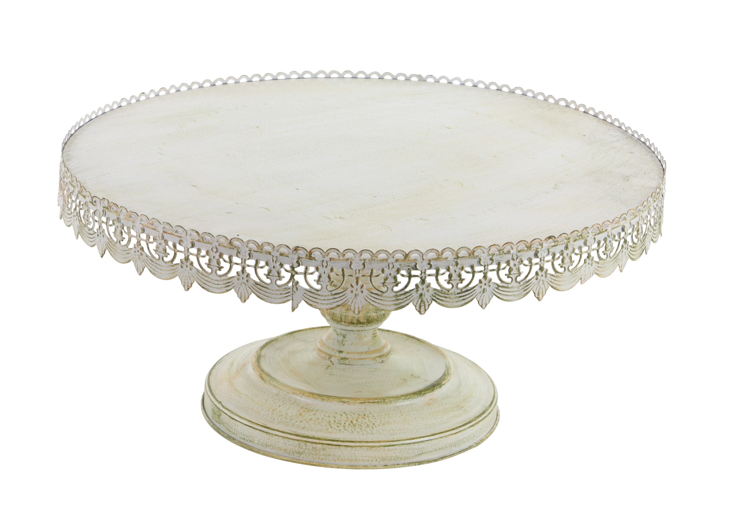 Round White Metal Cake Stand on Pedestal, 22"L x 22"W x 10"H