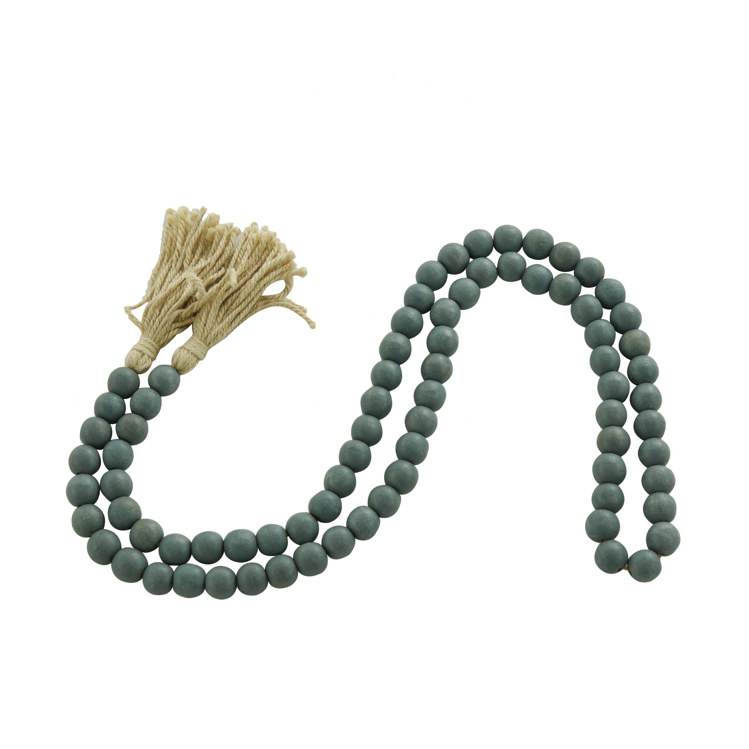 Turquoise Blue Wood Bead Garland with Tassel, 80″L